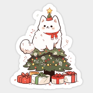 Funny Christmas Tree Cat Sticker